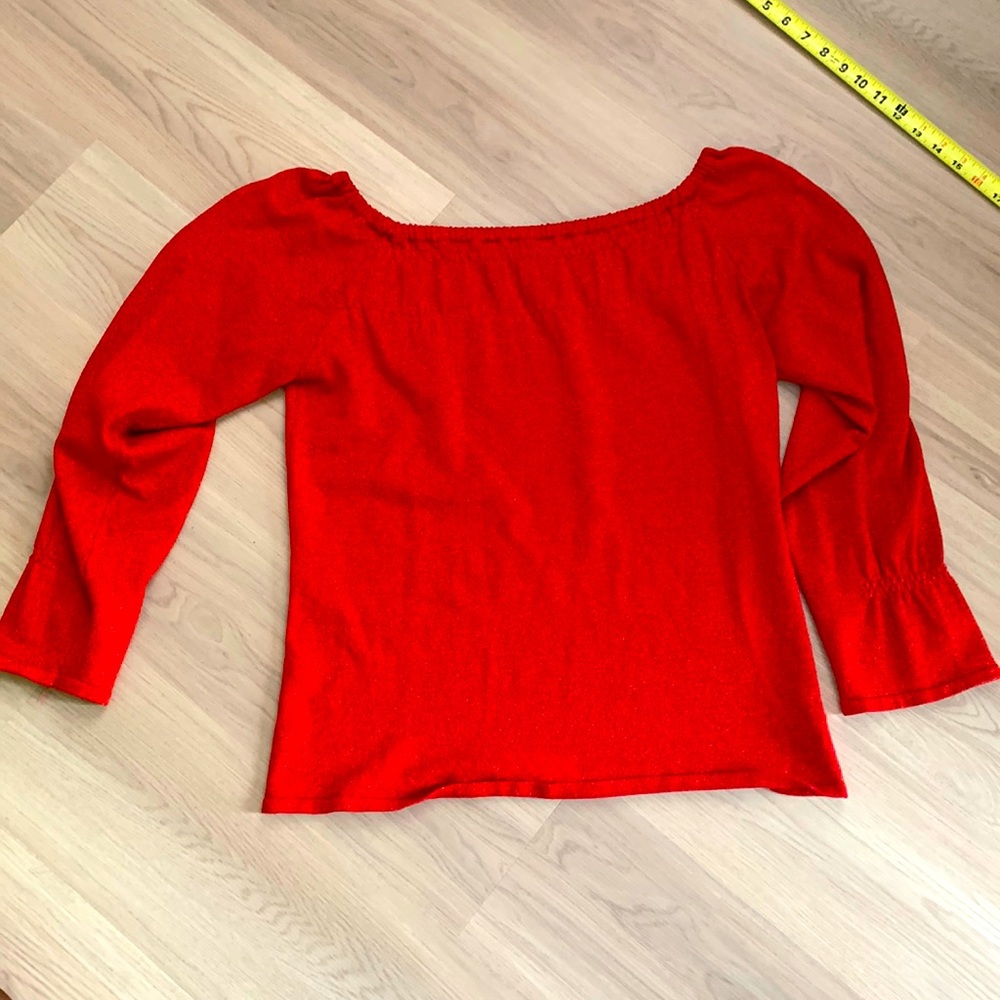 Off Shoulder Sparkle Top Stretch Glam Holiday Festive L Red Glitter Date Night